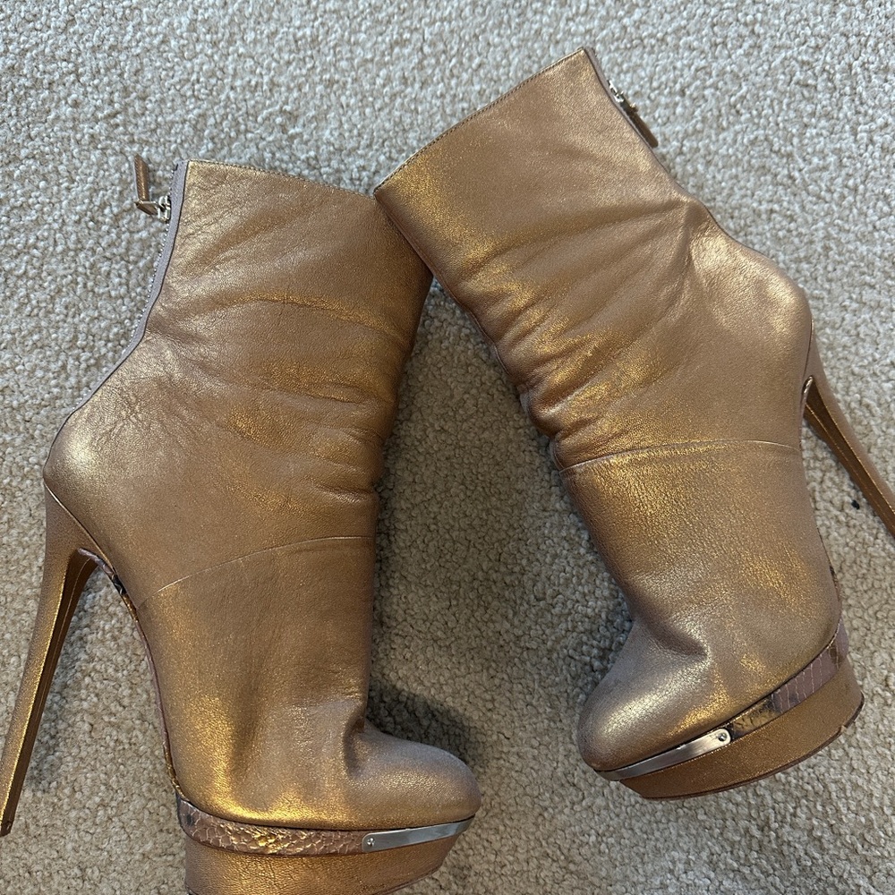 B by Brian Atwood Gold Leather Boots